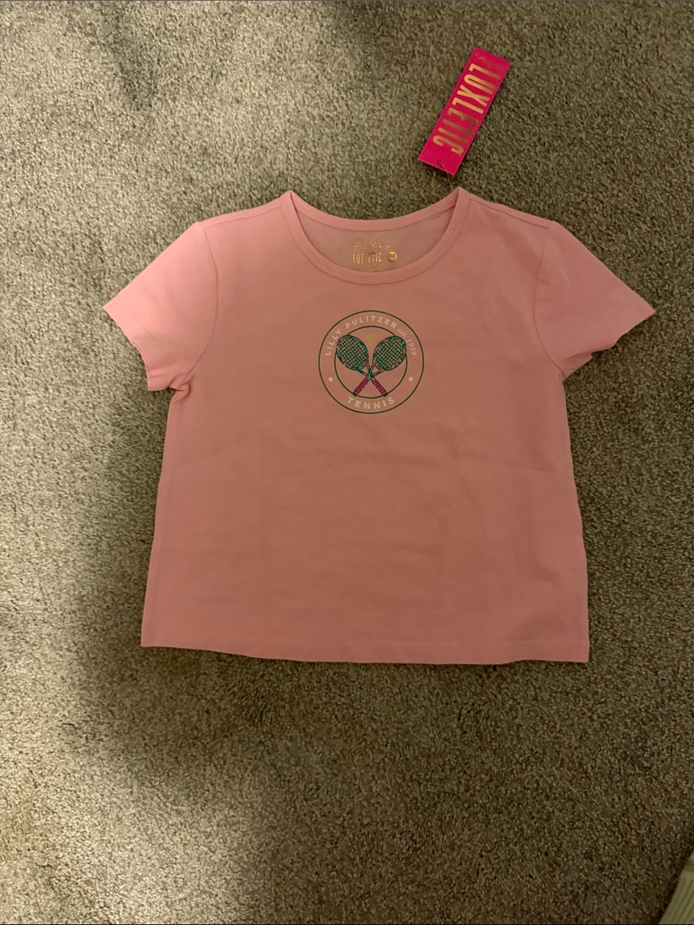 Lilly Pulitzer Pink Short Sleeve Tee with Tennis Racket Emblem